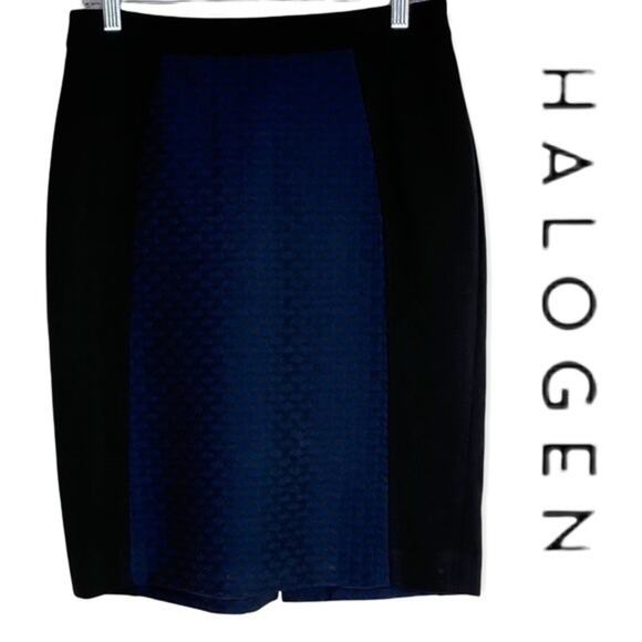 Halogen Front & Back Paneled Navy Blue & Black‎ Career Office Pencil Skirt - Picture 1 of 9